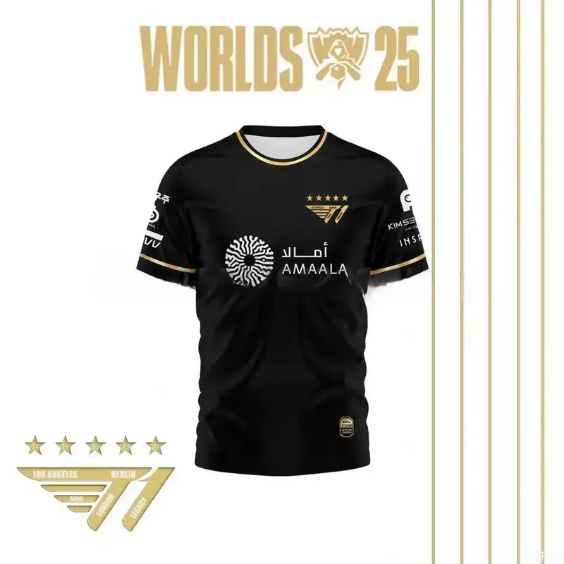 Esports Gaming World - قميص فريق T1 الأسود الكامل لبطولة